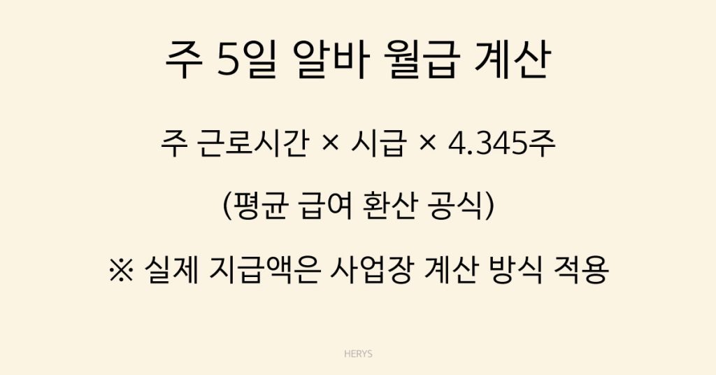 Herys 주 5일 알바 월급 계산 예시 총정리